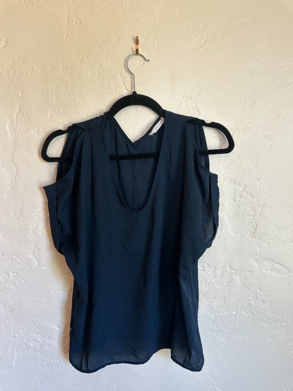 LUSH Navy Sheer Cold Shoulder Blouse